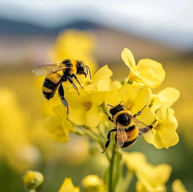 Bumblebees pollinating yellow flowers